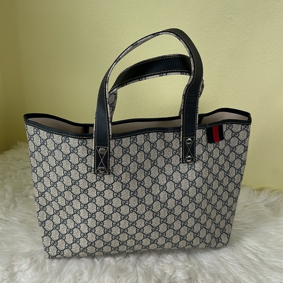 💯Authentic GUCCI GG Plus Monogram Medium Signature Web Loop Tote Navy🍀 - Picture 14 of 15